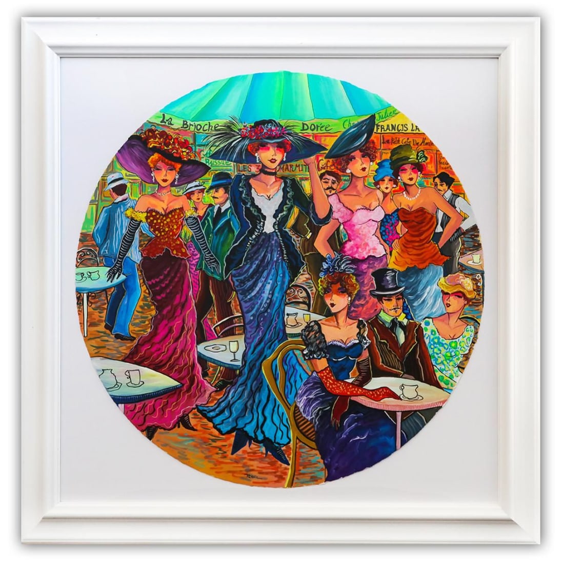Patricia Govezensky- Original Watercolor "After Party in France": Artist: Patricia Govezensky. Medium: Original Watercolor. Title: After Party in France. Size: 35" x 35". Measures approx. 44" x 44" (framed). Signature: Hand Signed by the artist. Certificate of Authe