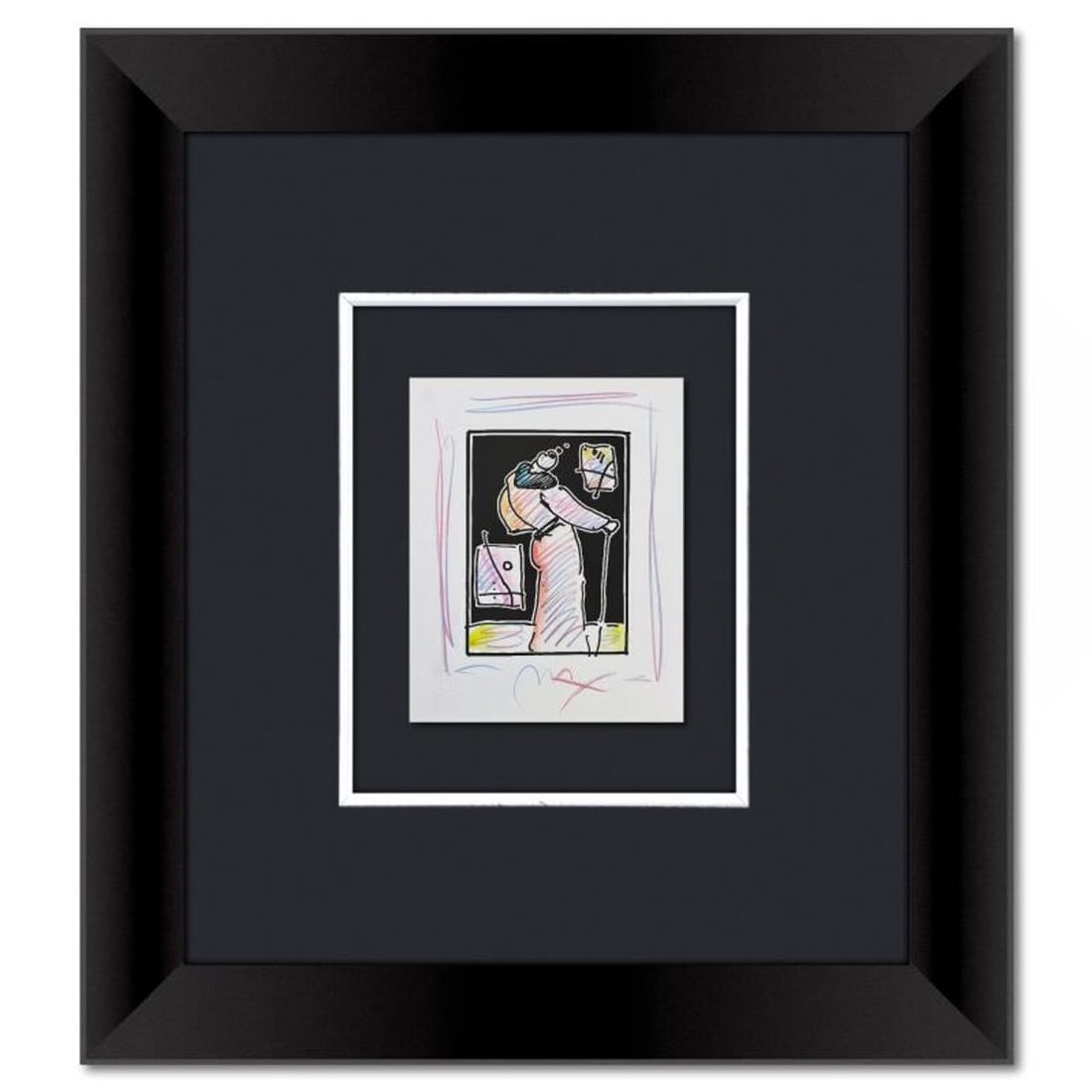 Peter Max, Framed One-of-a-Kind Mixed Media, Hand Signed with Registration Number Certifying: This is a one-of-a-kind mixed media on paper, hand signed by Peter Max. The piece comes custom framed with a backside cutout to display Peter Max Studio registration number 339835 certifying