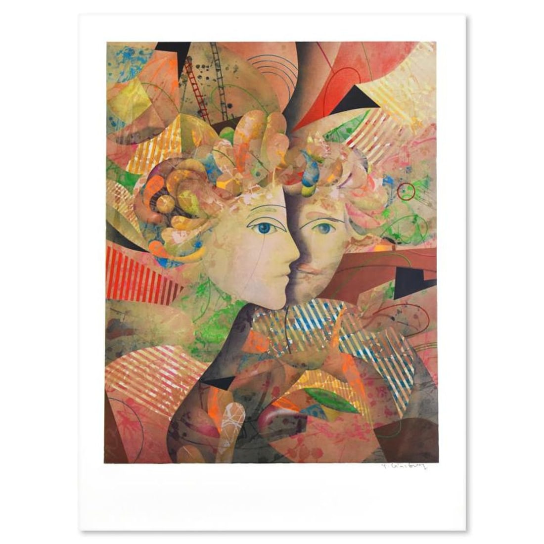 Yankel Ginzburg, "Lovers" Limited Edition Serigraph, Numbered 35/275 and Hand Signed with Letter of: Lovers is a limited edition serigraph on paper by Yankel Ginzburg, numbered 35/275 and hand signed by the artist. Includes Letter of Authenticity. Measures approx. 24" x 32" (with border), 21" x 26.5"