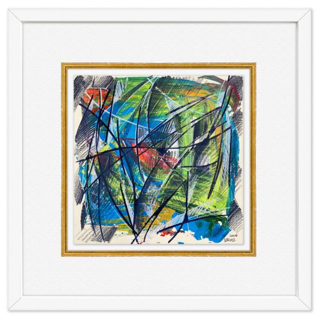 Yuroz, Framed Original Painting, Hand Signed with Letter of Authenticity.: This is an original painting on paper by Yuroz, hand signed by the artist. This piece comes custom framed on linen. Includes Letter of Authenticity. Measures approx. 18" x 18" (frame), 10" x 10" (imag