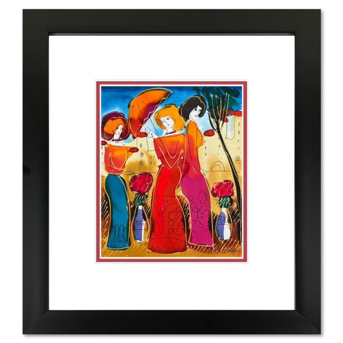 Moshe Leider, Framed Original Mixed Media Watercolor Painting, Hand Signed with Letter of: This is an original mixed media watercolor painting on paper by Moshe Leider. Hand signed by the artist, this piece comes custom framed and includes a Letter of Authenticity. Measures approximately 16