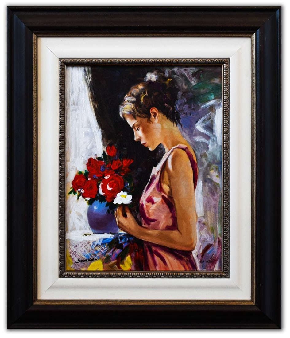 Igor Semeko- Hand Embellished Giclee on Canvas "Blessings": Artist: Igor Semeko. Medium: Hand Embellished Giclee on Canvas. Title: Blessings. Size: 16" x 12". Measures approx. 25" x 21" (framed). Signature: Hand Signed and Numbered. Certificate of Authenticity