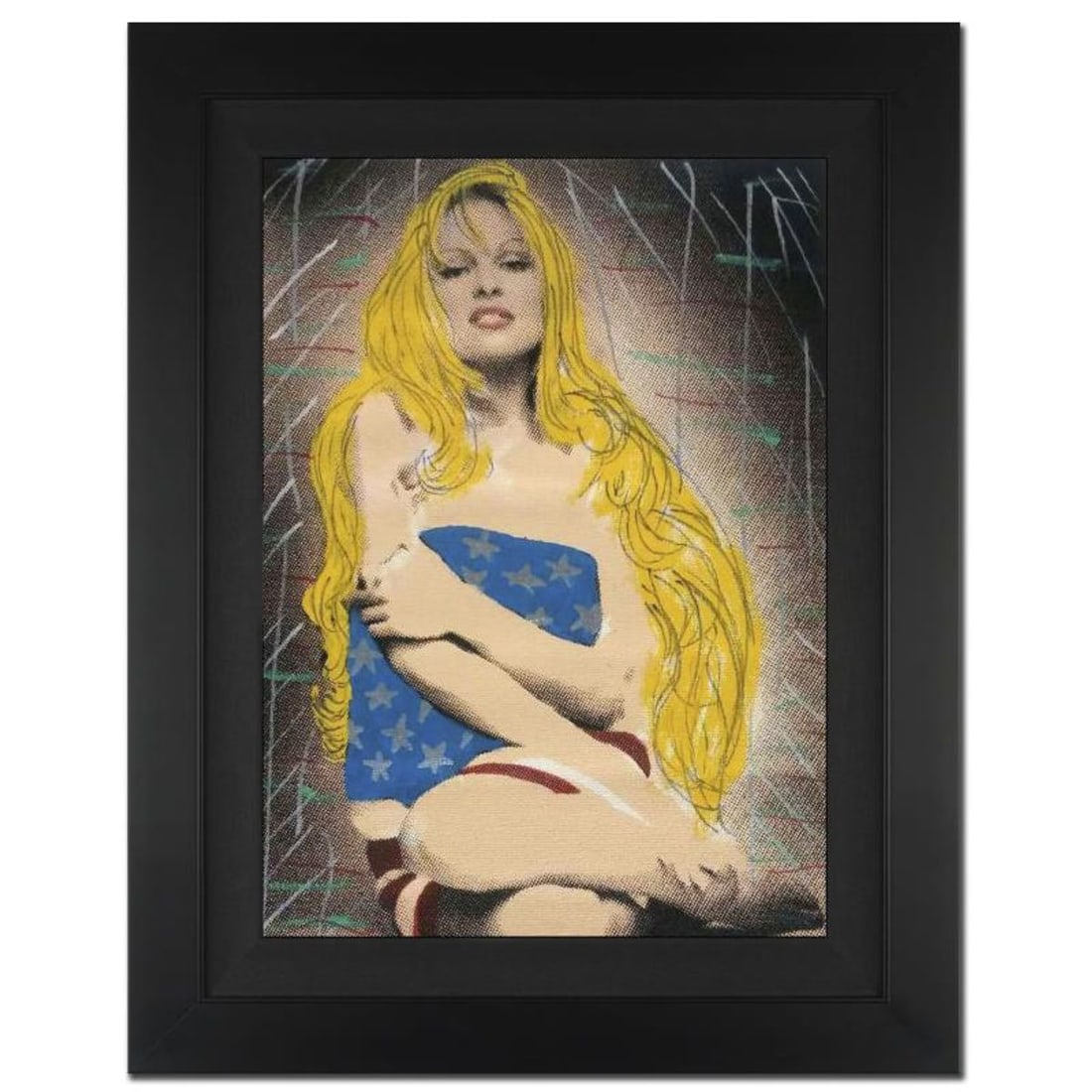 Ringo Daniel Funes, "Patriotic" Framed One-of-a-Kind Mixed Media Painting on Canvas, Hand Signed: Patriotic is a one-of-a-kind hand-pulled silkscreen and mixed media painting on canvas by Ringo (Daniel Funes) - protege of Andy Warhol's apprentice, Steve Kaufman! This piece is hand signed by the ar