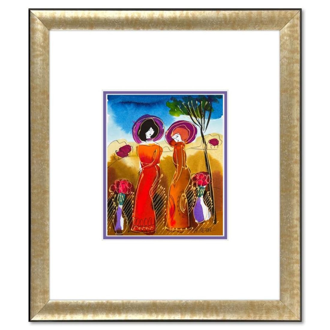 Moshe Leider, Framed Original Mixed Media Watercolor Painting, Hand Signed with Letter of: This is an original mixed media watercolor painting on paper by Moshe Leider. Hand signed by the artist, this piece comes custom framed and includes a Letter of Authenticity. Measures approximately 15