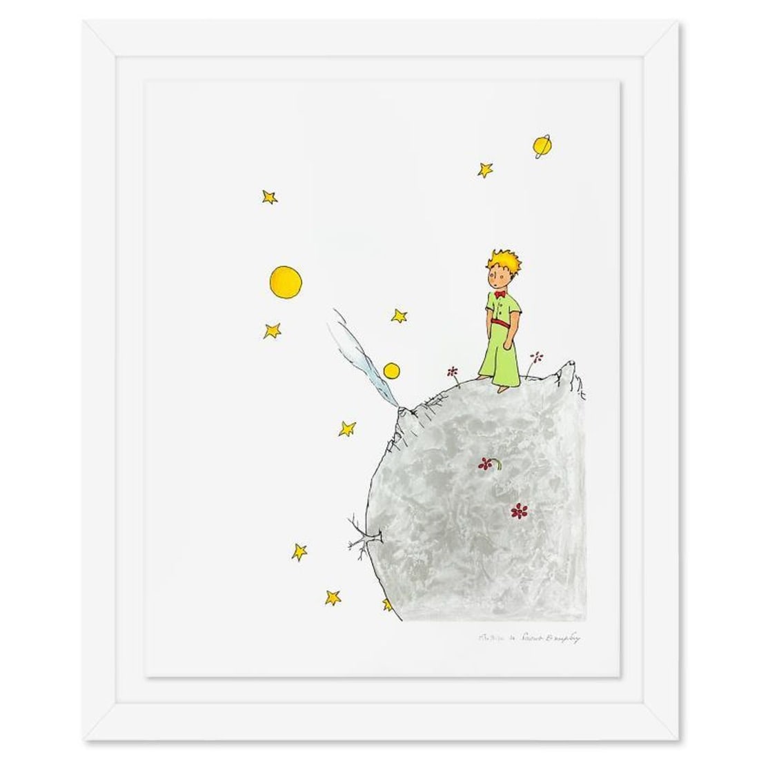 Antoine de Saint-Exupery 1900-1944 (After), "The Little Prince On Asteroid B-612" Framed Limited: The Little Prince On Asteroid B-612 is a limited edition lithograph by Antoine de Saint-Exupery (1900-1944), bearing the plate signature of the artist. This piece comes from an edition of 300
