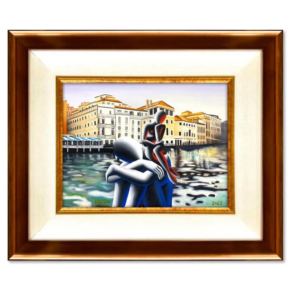 Mark Kostabi, "Transcendant Reflection" Framed Original Oil Painting on Canvas, Hand Signed with COA (1 of 3)