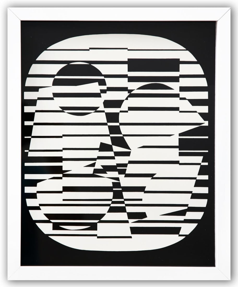 Victor Vasarely- Heliogravure Print "Untitled": Artist: Victor Vasarely. Medium: Heliogravure Print. Title: Untitled. Size: 14" x 11". Measures approx. 15" x 12" (framed). Additional: Custom Framed. Reference#: 21560.