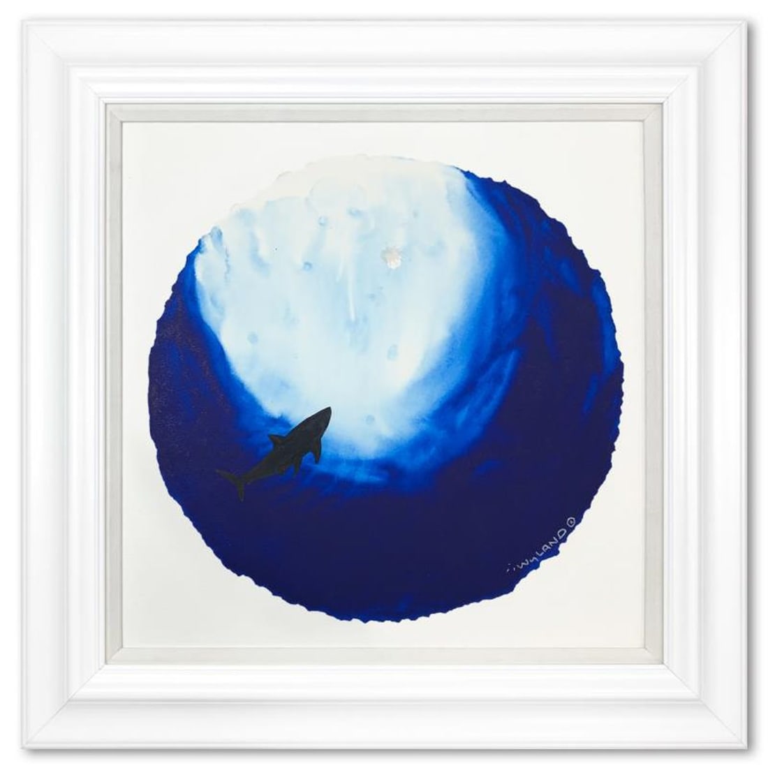 Wyland- Original Watercolor Painting on Deckle Edge Paper "Deep Sea Shark": Artist: Wyland. Medium: Original Watercolor Painting on Deckle Edge Paper. Title: Deep Sea Shark. Size: 19.5" x 19.5". Measures approx. 27.5" x 27.5" (framed). Signature: Hand signed. Certificate of A