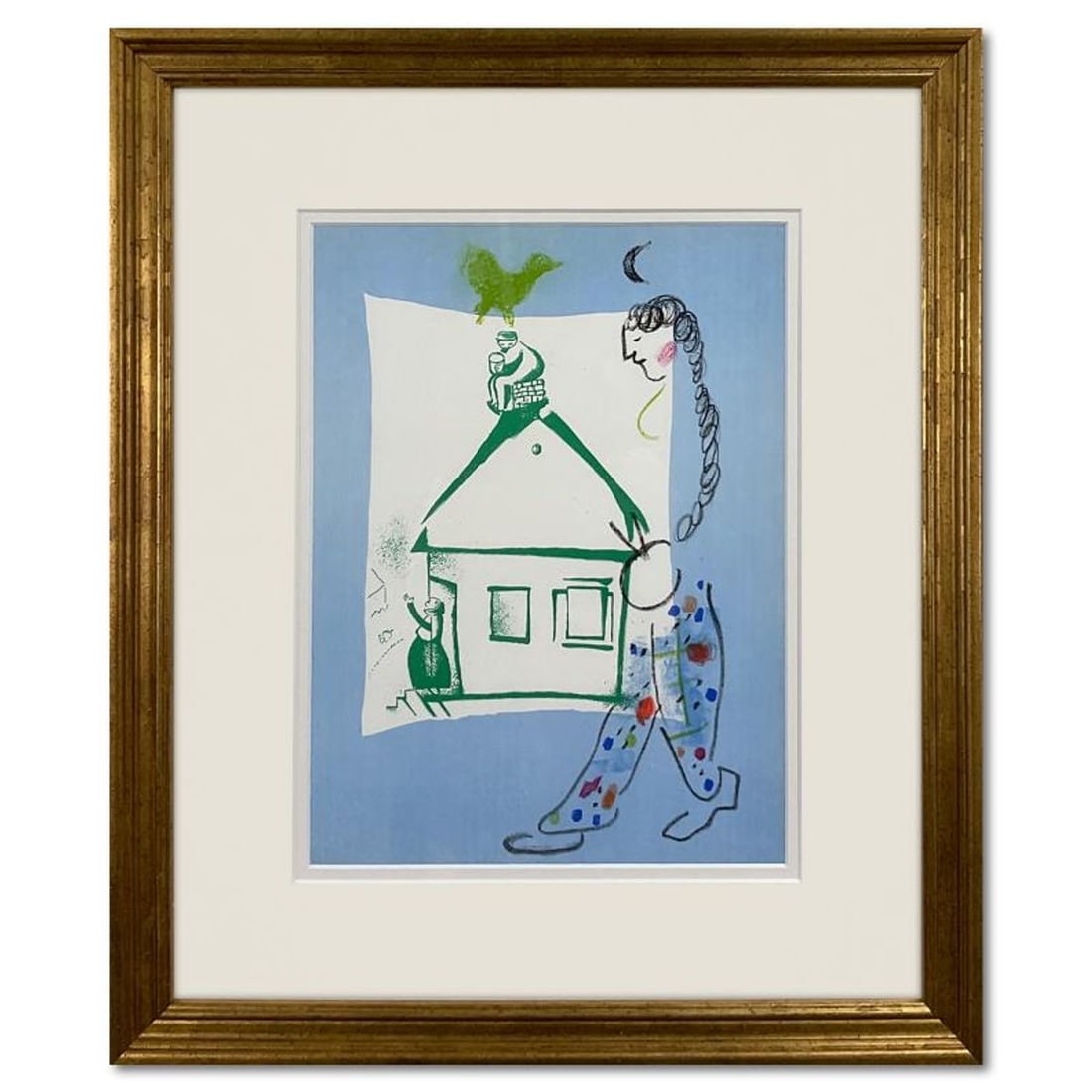 Marc Chagall (1887-1985), "La Maison de Mon Village" Framed Lithograph with Letter of Authenticity.: La Maison de Mon Village is a lithograph on paper by Marc Chagall (1887-1985). This piece comes custom framed. Includes Letter of Authenticity. Measures approx. 16.5" x 19.5" (frame), 9" x 12" (image)