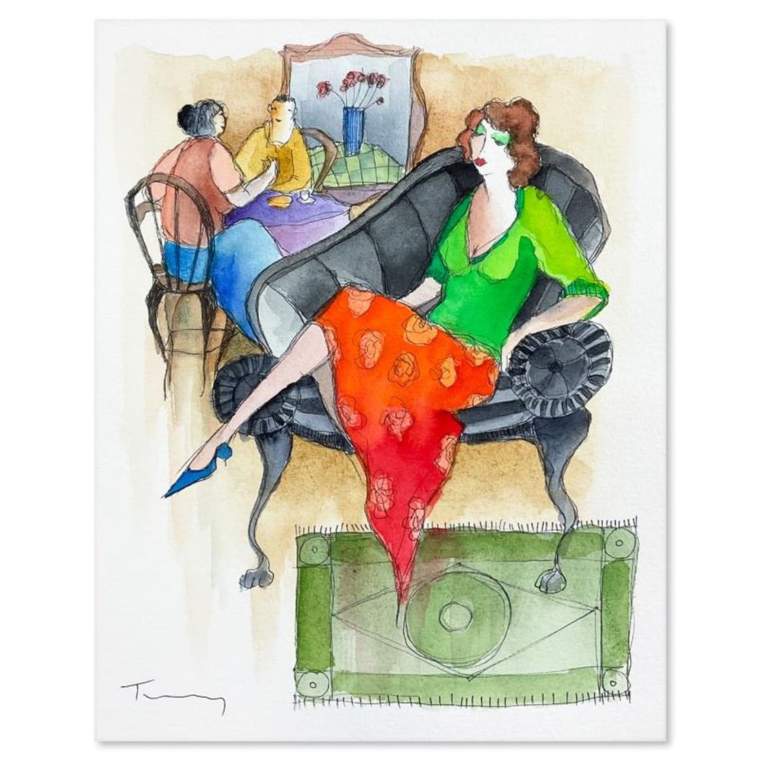 Itzchak Tarkay (1935-2012), Original Mixed Media Watercolor Painting on Paper, Hand Signed with: This is an original mixed media watercolor painting on paper by Itzchak Tarkay (1935-2012), hand signed by the artist. Includes Letter of Authenticity. Measures approx. 8" x 10" (image).
