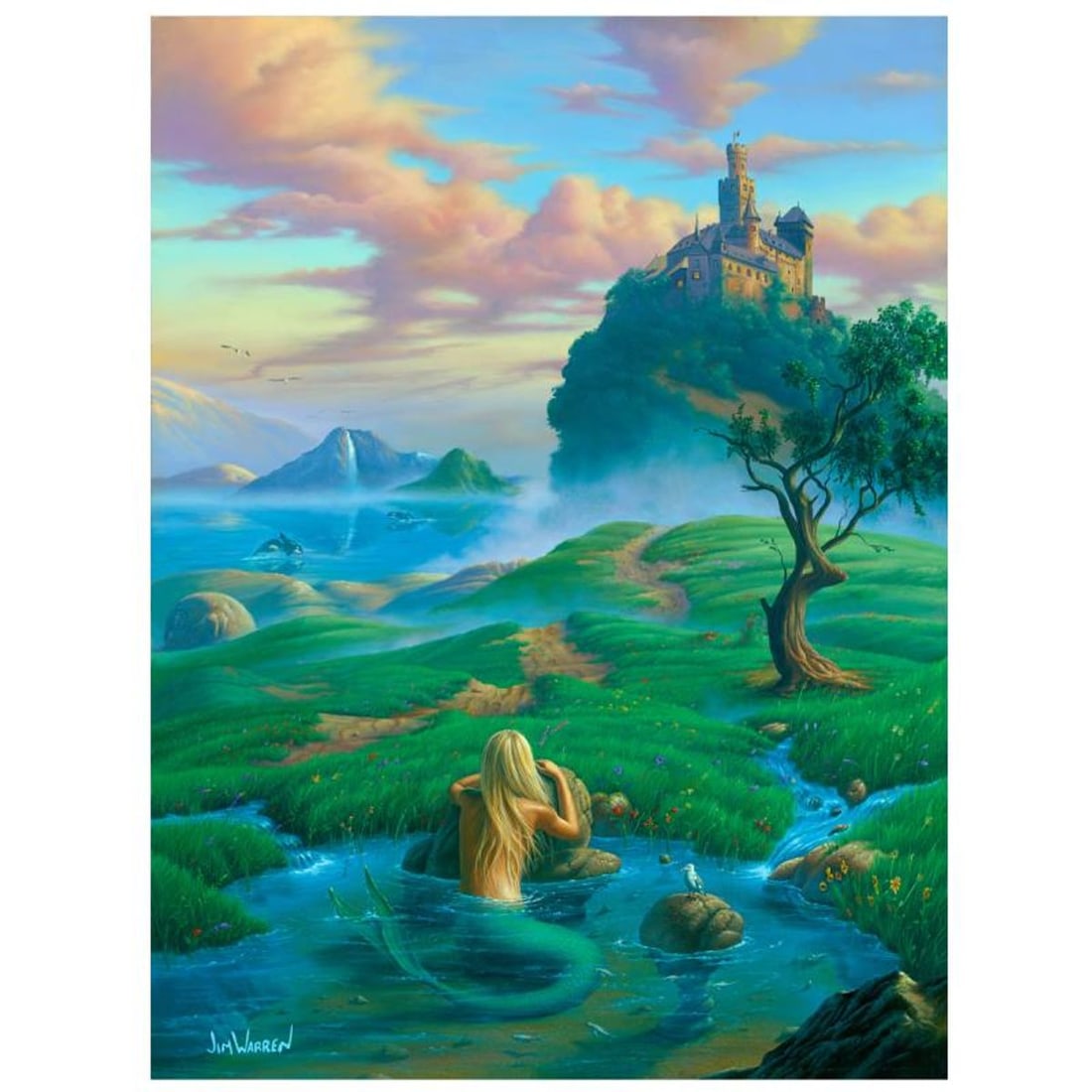 Jim Warren, "Dreams of a Mermaid" Hand Signed, Artist Embellished AP Limited Edition Giclee on: Dreams of a Mermaid is an AP numbered, artist embellished limited edition giclee on canvas by Jim Warren. The piece is hand signed and accompanied by a letter of authenticity. Measures approximately