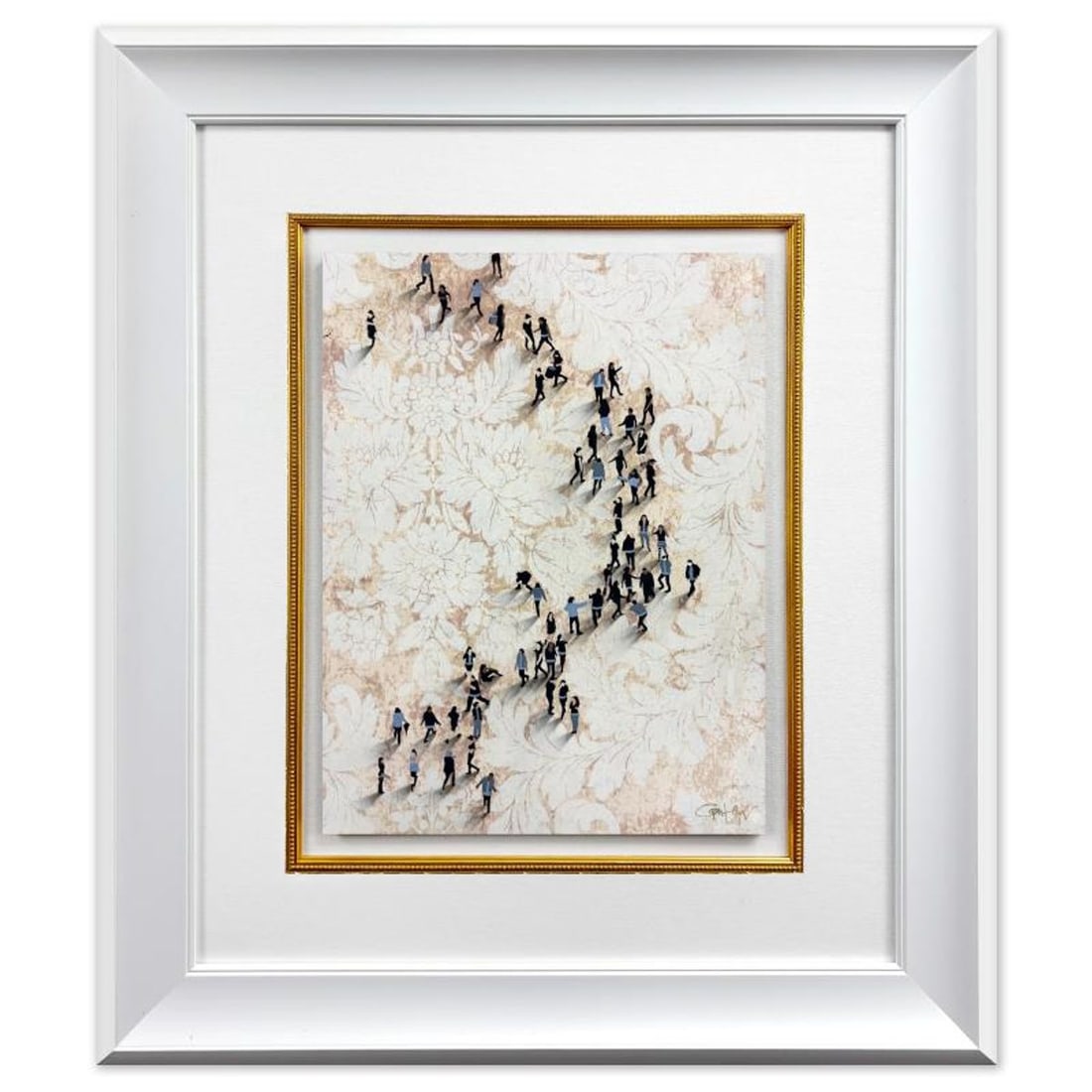 Craig Alan, "Fragments (Populous)" Framed Original Mixed Media on Vintage Wallpaper, Hand Signed: Fragments (Populous) is an original mixed media on vintage wallpaper by Craig Alan, hand signed by the artist. This piece comes custom framed. Includes Letter of Authenticity. Measures approx. 27" x 2