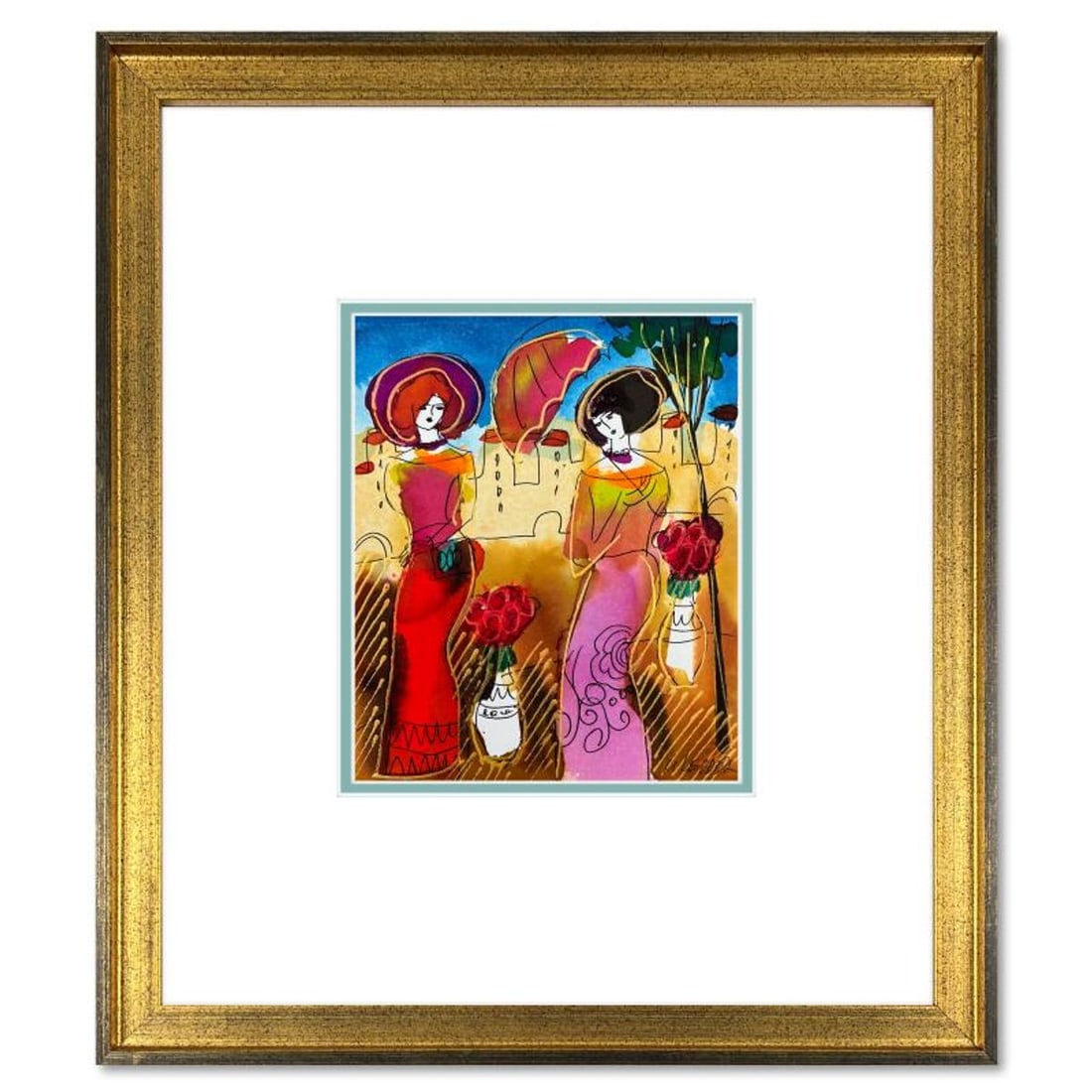 Moshe Leider, Framed Original Mixed Media Watercolor Painting, Hand Signed with Letter of: This is an original mixed media watercolor painting on paper by Moshe Leider. Hand signed by the artist, this piece comes custom framed and includes a Letter of Authenticity. Measures approximately 15