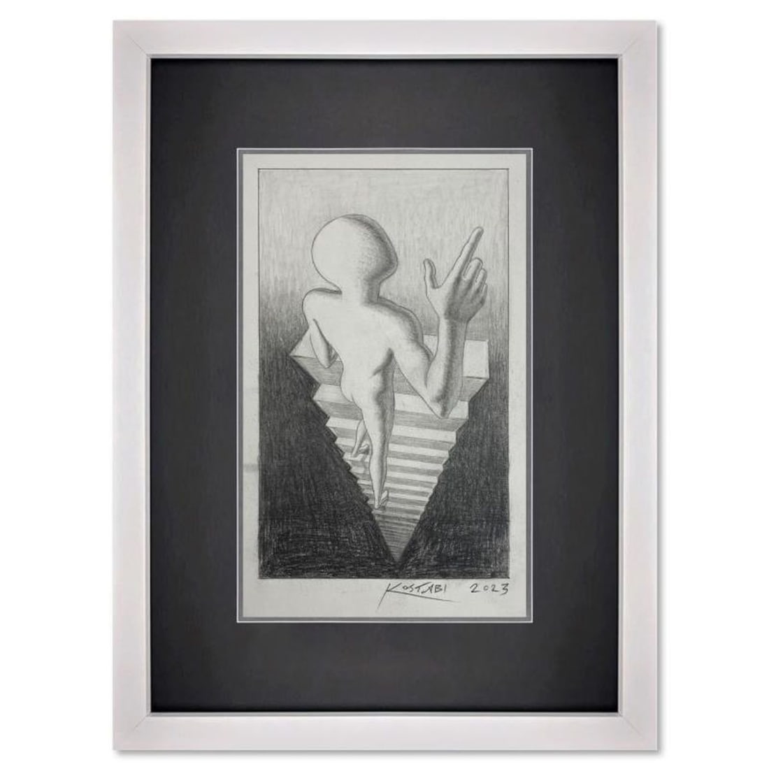 Mark Kostabi, "Sheer Ambition" Framed Original Drawing on Paper, Hand Signed with Certificate of (1 of 3)