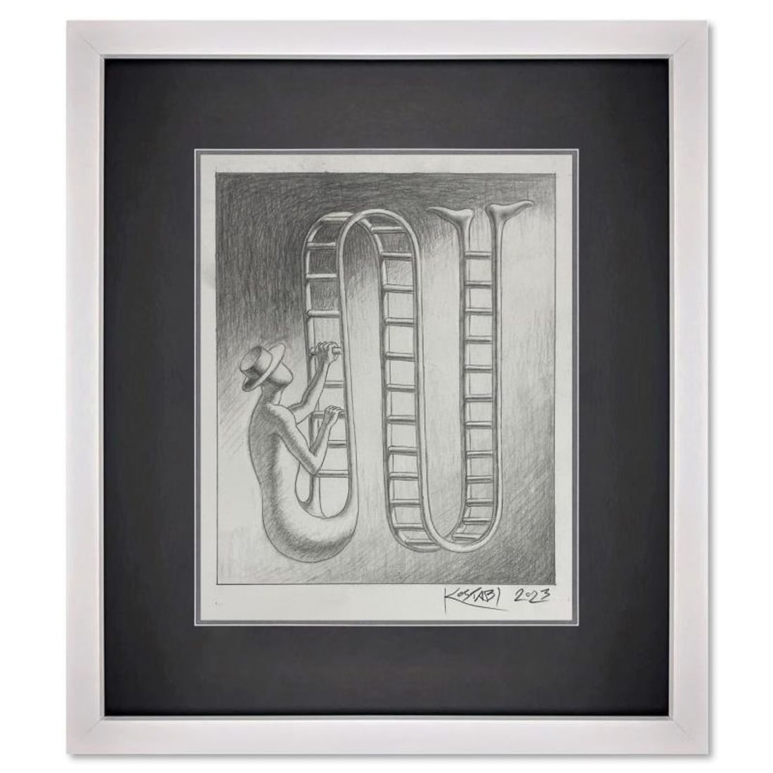 Mark Kostabi, "The Path of Ambition" Framed Original Drawing on Paper, Hand Signed with Certificate (1 of 3)