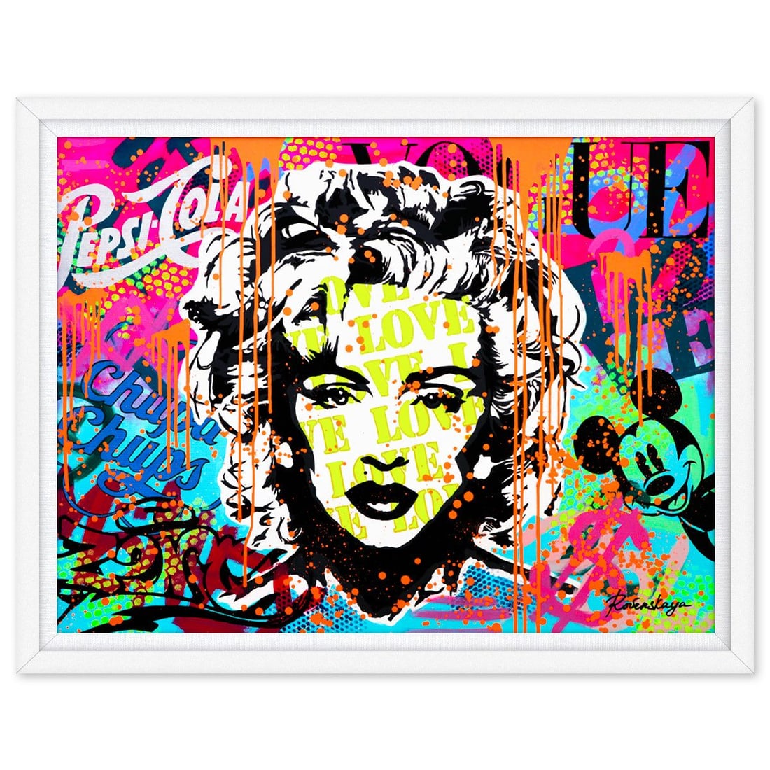 Nastya Rovenskaya- Original Oil on Canvas "We Prefer Marilyn": Artist: Nastya Rovenskaya. Medium: Original Oil on Canvas. Title: We Prefer Marilyn. Size: 30" x 40". Measures approx. 34" x 44" (framed). Signature: Hand signed by the artist. Certificate of Authenti