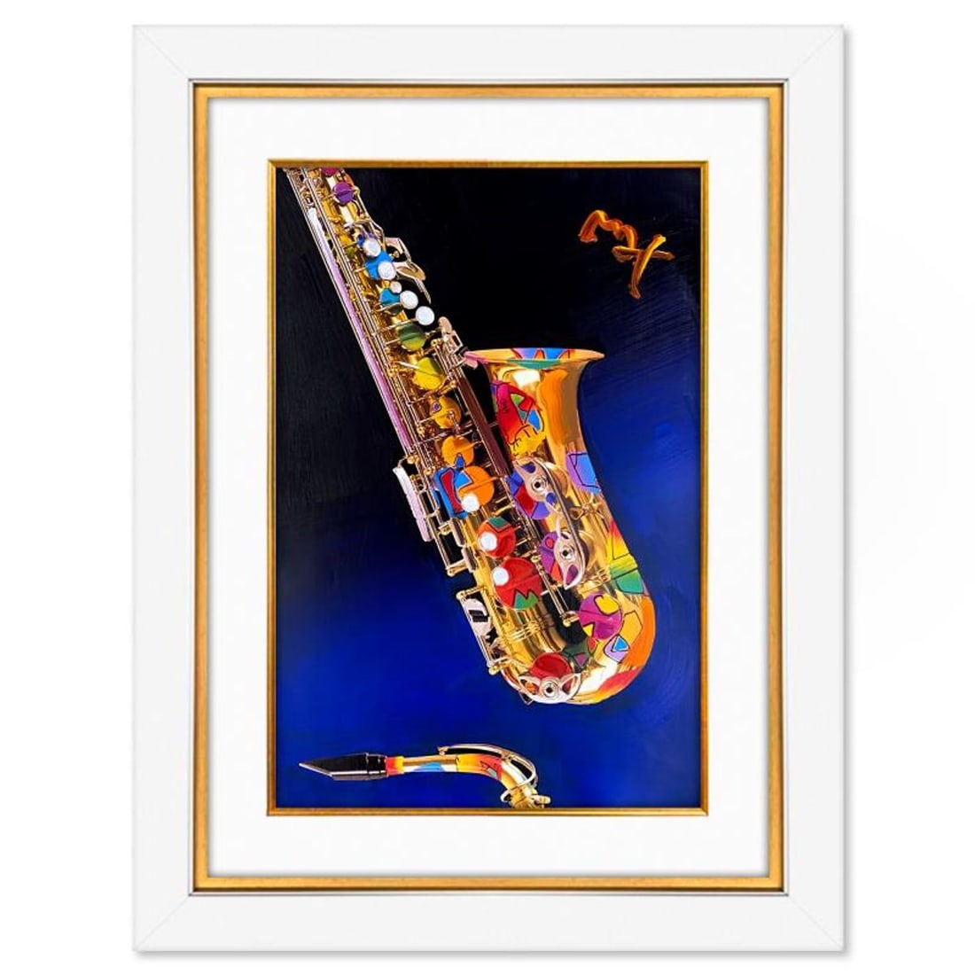 Peter Max, "Jazz" Framed One-of-a-Kind Mixed Media, Hand Signed with Registration Number Certifying: Jazz is a one-of-a-kind mixed media on paper, hand signed by Peter Max. The piece comes custom framed with a backside cutout to display Peter Max Studio registration number 316653 certifying authentic