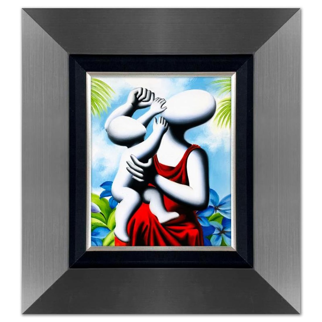 Mark Kostabi, "A Symphony of Quiet Joy" Framed Original Oil Painting on Canvas, Hand Signed with a (1 of 3)