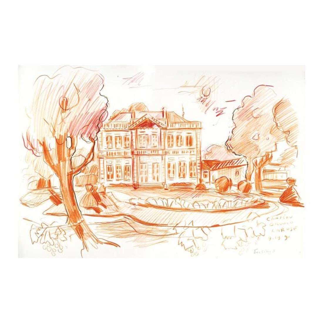Wayne Ensrud, "Chateau Gruaud-Larose (Bordeaux)" Pastel Original Artwork; Hand Signed; COA: Chateau Gruaud-Larose (Bordeaux) is an original Pastel on Paper by Wayne Ensrud. The piece is hand signed by the artist and comes with a Certificate of Authenticity. Measures approximately 12" x 17".