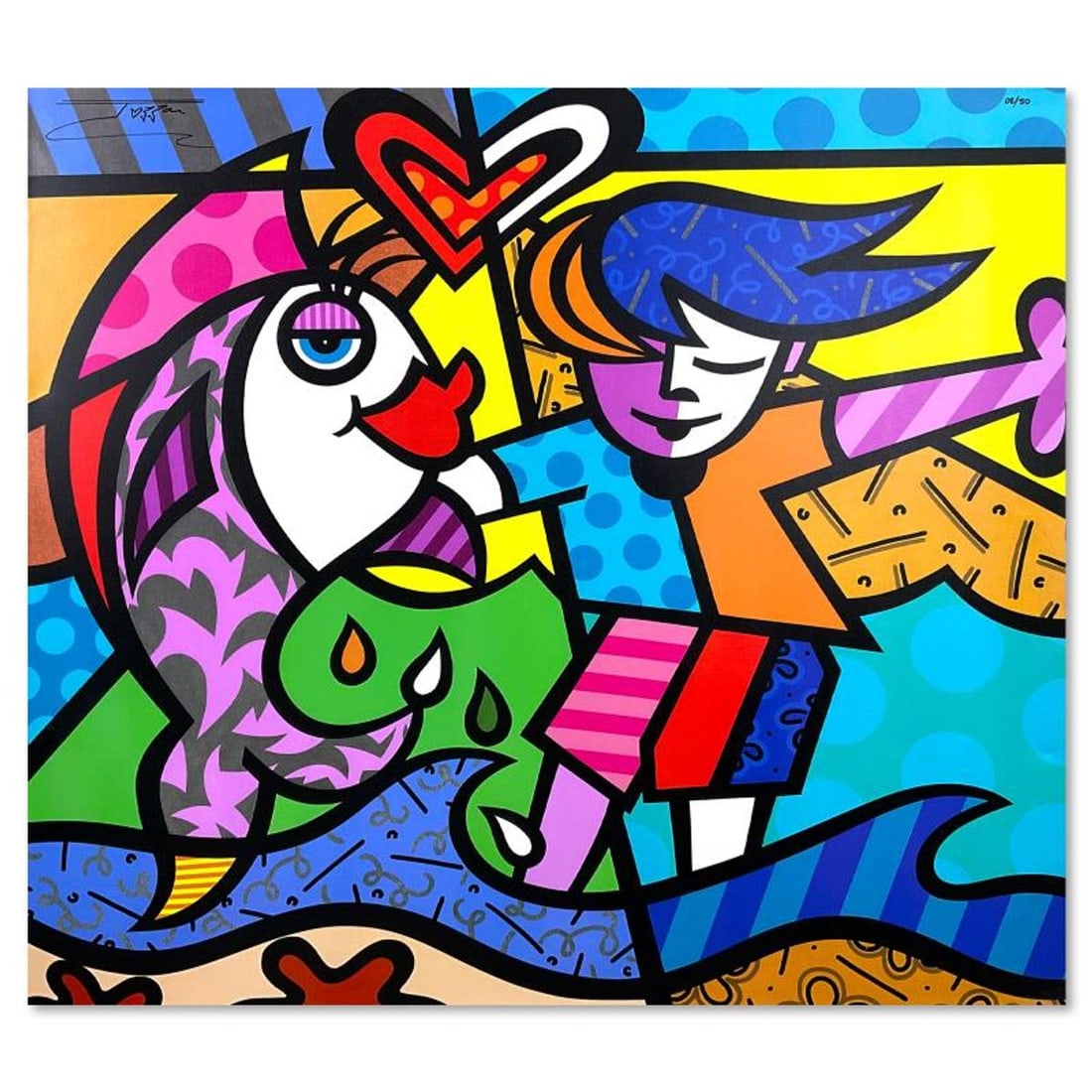 Jozza, "Boy and the Fish" Limited Edition on Gallery Wrapped Canvas, Numbered 2/50 and Hand Signed: Boy and the Fish is a limited edition giclee on canvas by Jozza, numbered 2/50 and hand signed by the artist. This piece comes gallery wrapped. This piece is titled en verso and includes Letter of Aut