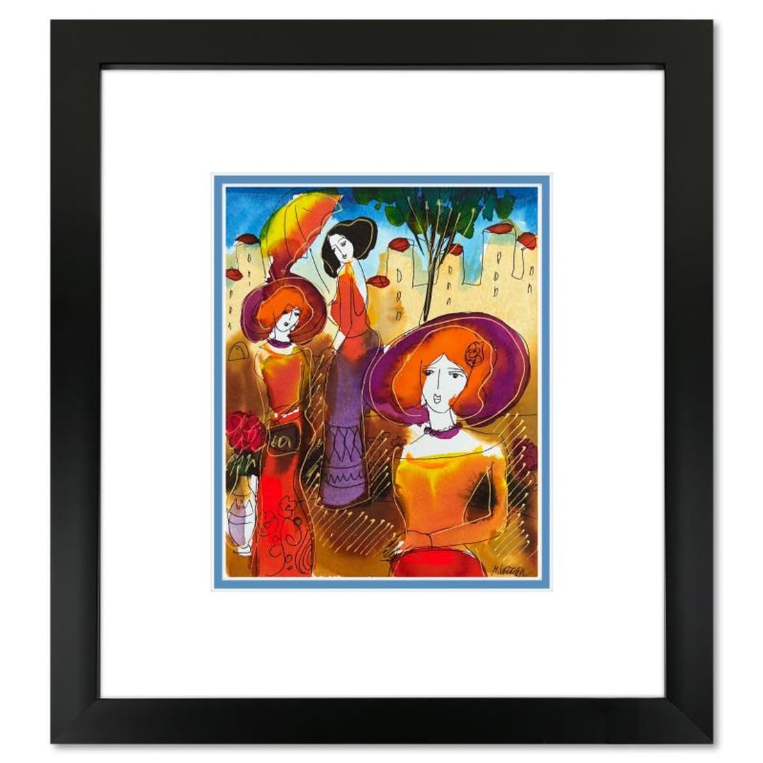 Moshe Leider, Framed Original Mixed Media Watercolor Painting, Hand Signed with Letter of: This is an original mixed media watercolor painting on paper by Moshe Leider. Hand signed by the artist, this piece comes custom framed and includes a Letter of Authenticity. Measures approximately 16