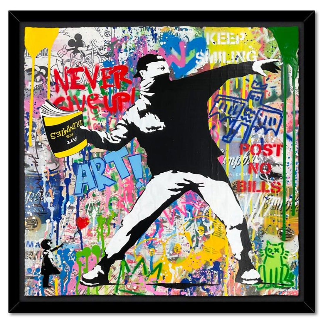Mr. Brainwash, "Banksy Thrower" Framed Mixed Media Original, Hand Signed with Certificate of: Banksy Thrower is a mixed media original on deckle edge paper by Mr. Brainwash, hand signed and bearing the thumbprint of the artist inverso. This piece comes custom framed. Includes Certificate of Au