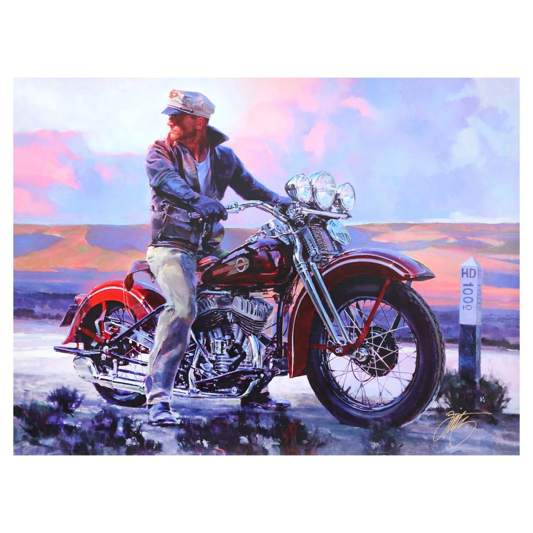 Tom Fritz- Giclee on canvas "At a Hunnert Mile": Artist: Tom Fritz. Medium: Giclee on canvas. Title: At a Hunnert Mile. Size: 24" x 32". Signature: Hand signed and numbered. Certificate of Authenticity: Is included. Reference#: 71145.