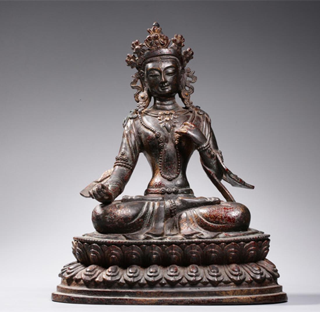 CHINESE MING DYNASTY GILT BRONZE BUDDHA: Chinese Ming Dynasty Gilt Buddha .Dimension:27.5(Height)*22(Length)*16.6(Width)cm.Weight:2990g.Provenance: From HongKong famous collector