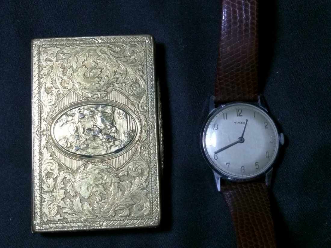 Vintage Watch and silver case: 2 Pieces of Watch and silver case Approx 1-3 in.