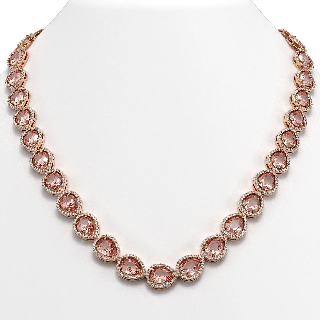 41.6 ctw Morganite & Diamond Halo Necklace 10K Rose: REF-1024F4N - SKU:41199 ---- 41.6 ctw Morganite & Diamond Halo Necklace 10K Rose Gold Designer Brand Luxury Jewelry, made in the USA Suggested Retail Price: $56,350 Factory offers perfect factory sizi