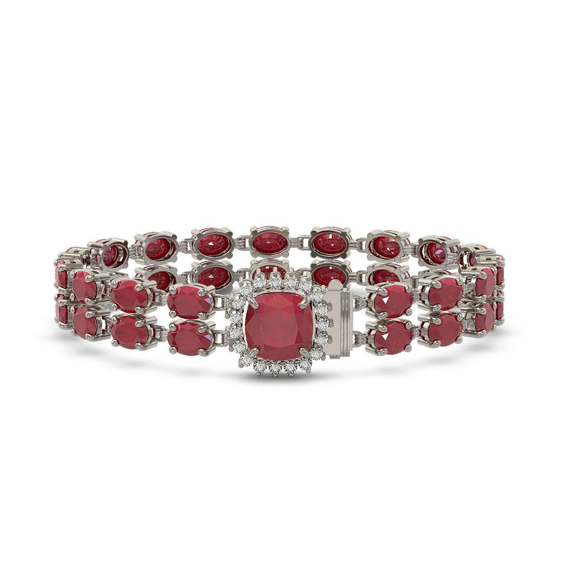 32.18 ctw Ruby & Diamond Bracelet 14K White Gold -: REF-271M3F - SKU:45653 ---- 32.18 ctw Ruby & Diamond Bracelet 14K White Gold Designer Brand Luxury Jewelry, made in the USA Suggested Retail Price: $14,900 Factory offers perfect factory sizing, for a