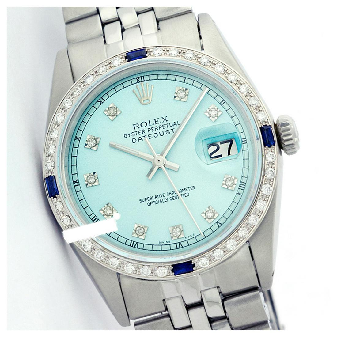 Rolex Men's Stainless Steel, QuickSet, Diam Dial &: REF-521N3A ---- Rolex Men's Stainless Steel, QuickSet, Diam Dial & Diam/Sapphire Bezel This watch is in Excellent Condition. Newly serviced & Polished to Factory specifications. Prepetual, Self-Windin