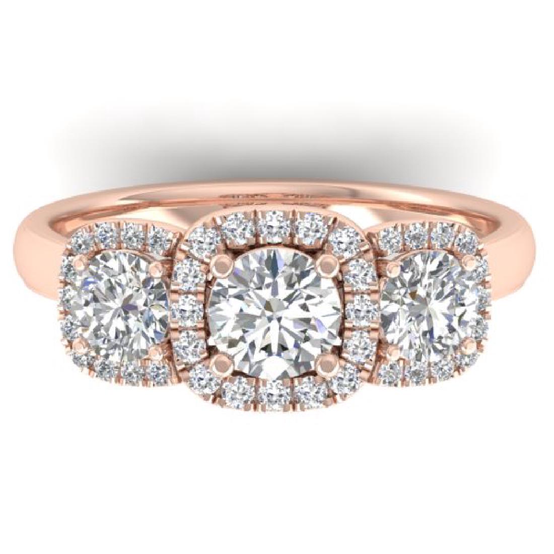 1.55 CTW Certified VS/SI Diamond Solitaire 3 Stone Ring: 32685 - REF-205H3M ---- 1.55 CTW Certified VS/SI Diamond Solitaire 3 Stone Ring 18K Rose Gold ---- Luxury Designer Brand 3 stone ring Appraised at $12,400 Certificate Number US32685 18k Rose gold, 3 s