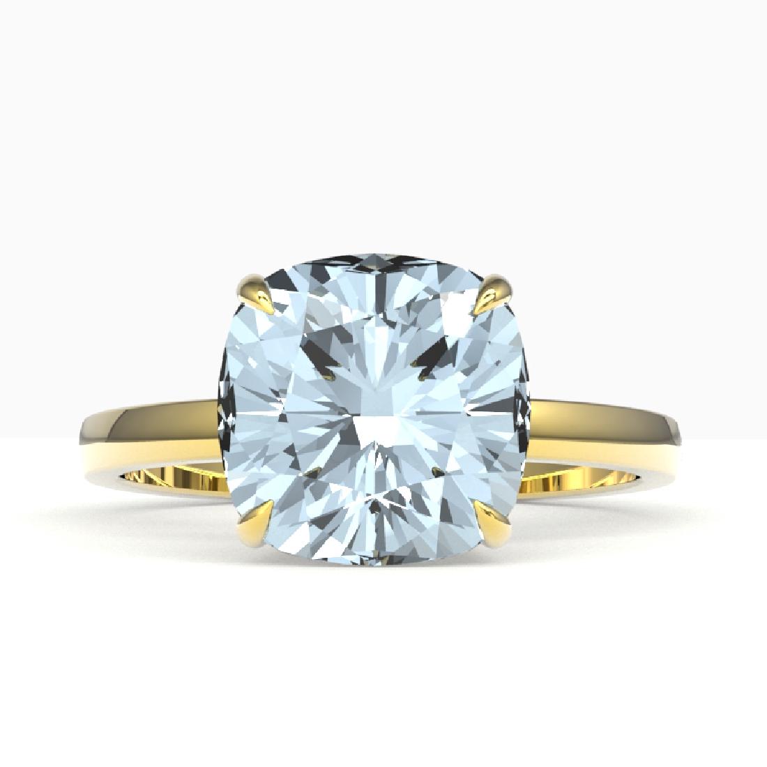 4.50 CTW Cushion Cut Aquamarine Designer Solitaire: 22173 - REF-65V5Y ---- 4.50 CTW Cushion Cut Aquamarine Designer Solitaire Engagement Ring 18K Yellow Gold ---- Luxury Designer Brand Ring Appraised at $4,700 Certificate Number US22173 18k Yellow gold