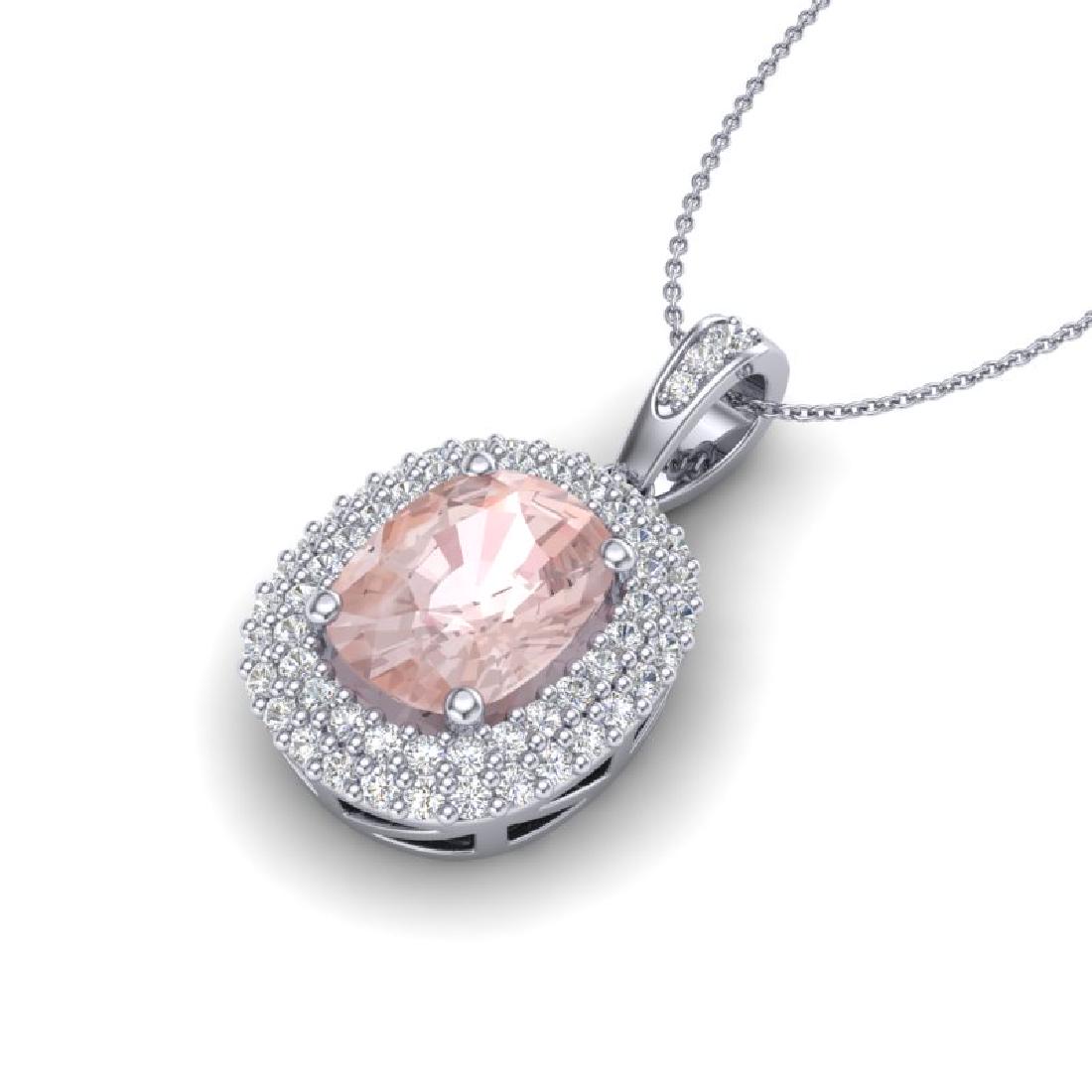 2.75 CTW Morganite & Micro Pave VS/SI Diamond Halo: REF-96T4M -20416 ---- 2.75 CTW Morganite & Micro Pave VS/SI Diamond Halo Necklace 18K White Gold ---- Luxury Designer Brand Necklace Appraised at $6,900 Certificate Number US20416 18k White gold, Neck