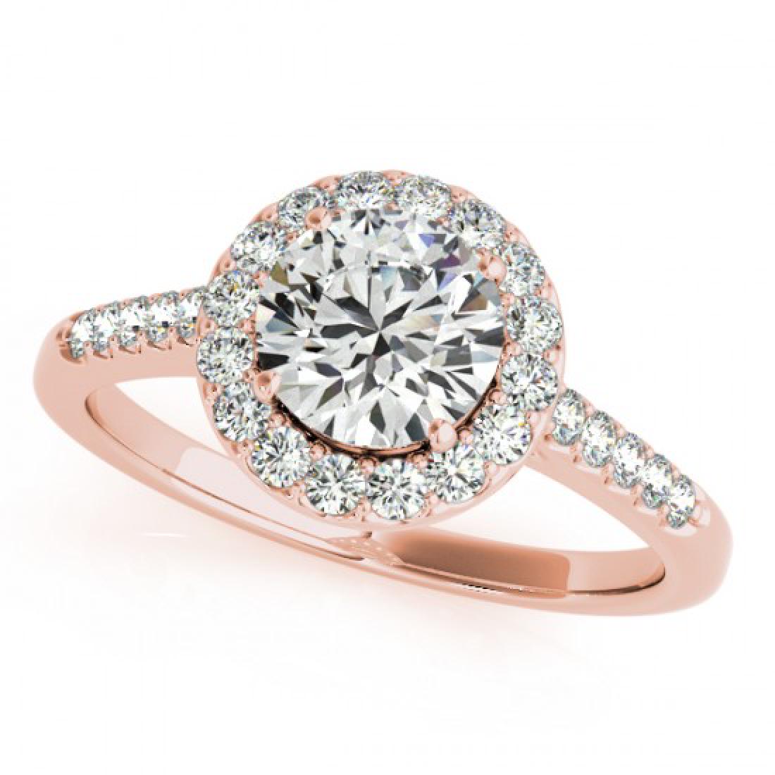 1.07 CTW Certified VS/SI Diamond Solitaire Halo Ring: REF-191M3H -24187 ---- 1.07 CTW Certified VS/SI Diamond Solitaire Halo Ring 14K Rose Gold ---- Luxury Designer Brand Ring Appraised at $8,400 Certificate Number US24187 14k Rose gold, Ring Size is 7, 