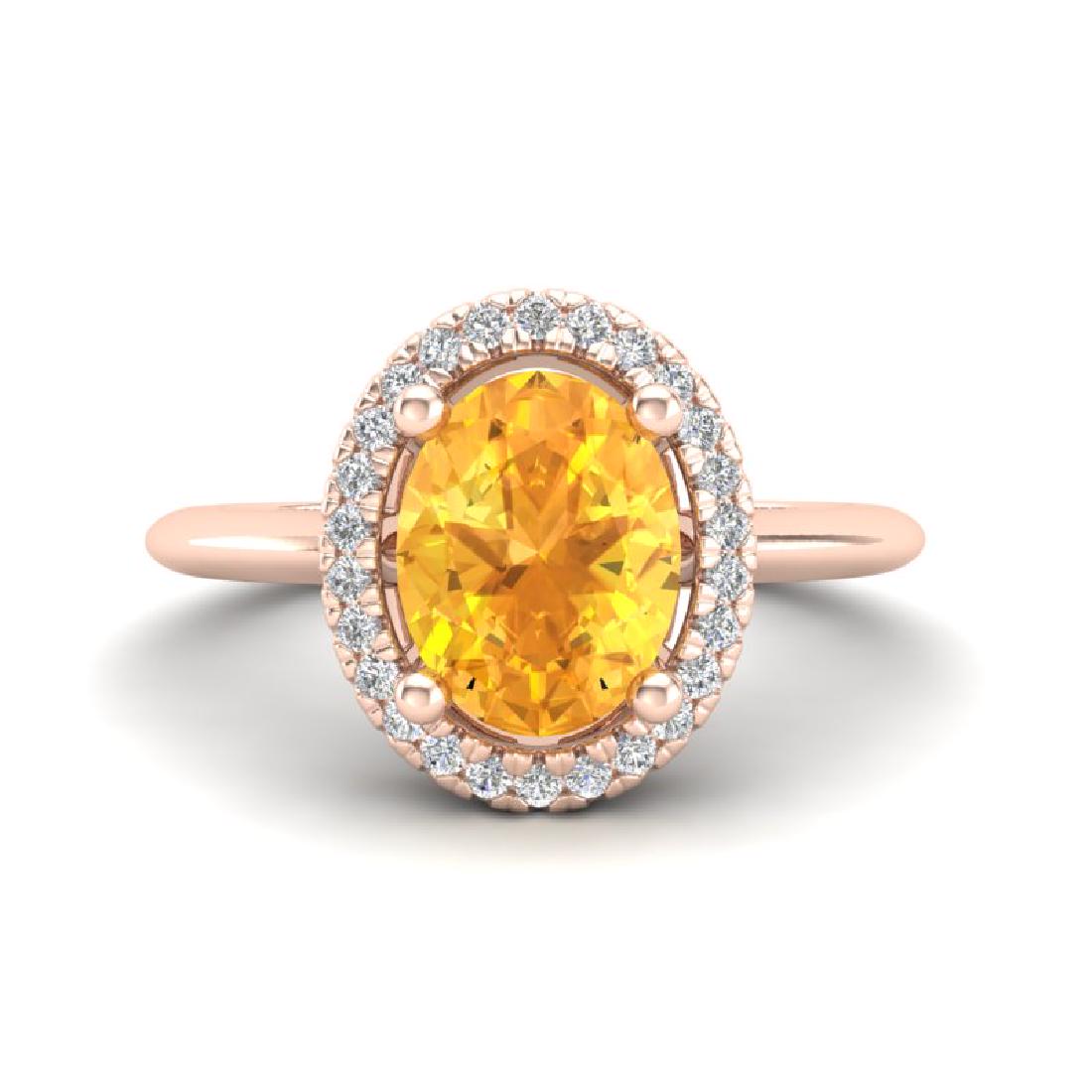1.75 CTW Citrine & Micro VS/SI Diamond Ring Solitaire: REF-40K2W -21006 ---- 1.75 CTW Citrine & Micro VS/SI Diamond Ring Solitaire Halo 14K Rose Gold ---- Luxury Designer Brand Ring Appraised at $2,400 Certificate Number US21006 14k Rose gold, Ring Size i