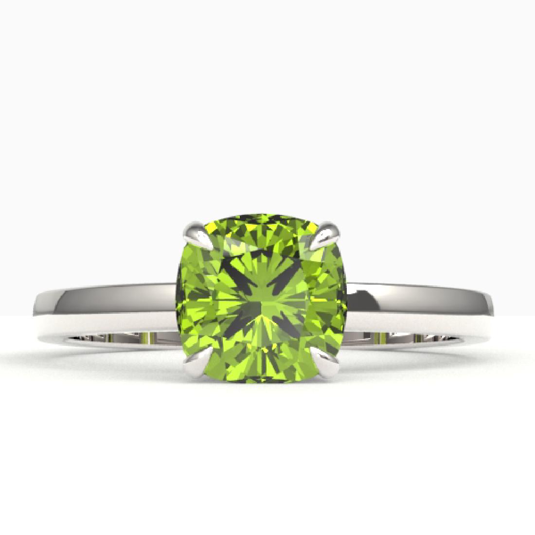 2 CTW Cushion Cut Peridot Solitaire Engagement Ring 18K: REF-37T3M -22153 ---- 2 CTW Cushion Cut Peridot Solitaire Engagement Ring 18K White Gold ---- Luxury Designer Brand Ring Appraised at $2,650 Certificate Number US22153 18k White gold, Ring Size is 7, 