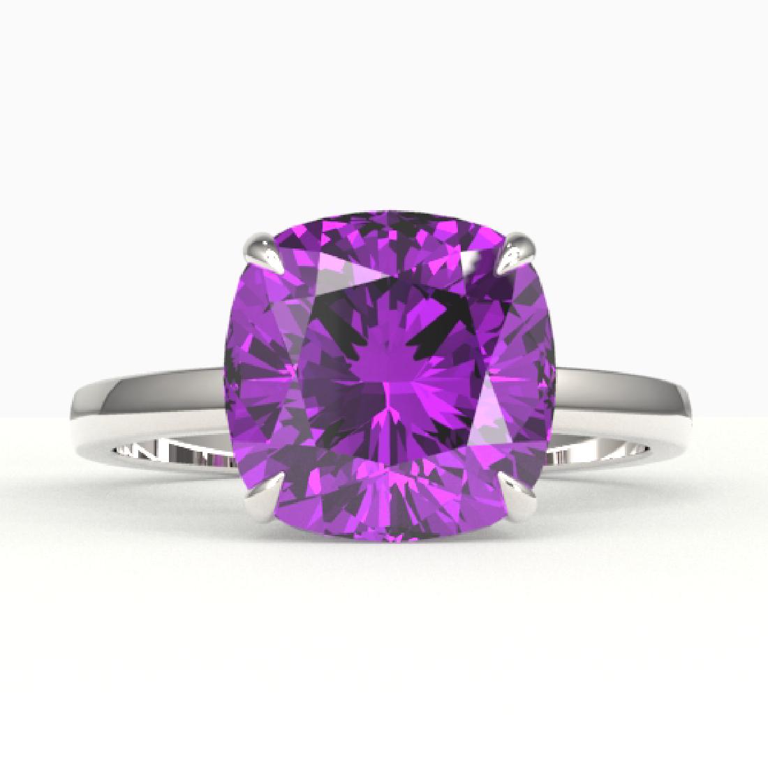 6 CTW Cushion Cut Amethyst Designer Solitaire: REF-39N3Y -22169 ---- 6 CTW Cushion Cut Amethyst Designer Solitaire Engagement Ring 18K White Gold ---- Luxury Designer Brand Ring Appraised at $2,600 Certificate Number US22169 18k White gold, Ring S