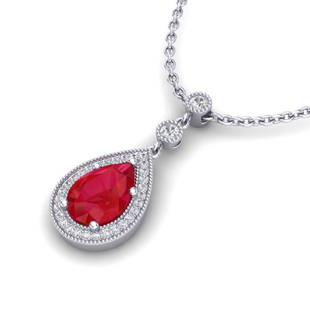 2.75 CTW Ruby & Micro Pave VS/SI Diamond Necklace: REF-57K3W -23138 ---- 2.75 CTW Ruby & Micro Pave VS/SI Diamond Necklace Designer 18K White Gold ---- Luxury Designer Brand Necklace Appraised at $4,100 Certificate Number US23138 18k White gold, 