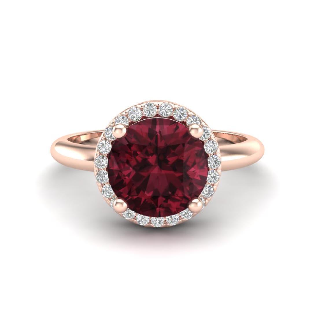 2.70 CTW Garnet & Micro Pave VS/SI Diamond Ring: REF-45T6M -23212 ---- 2.70 CTW Garnet & Micro Pave VS/SI Diamond Ring Designer Halo 14K Rose Gold ---- Luxury Designer Brand Ring Appraised at $3,000 Certificate Number US23212 14k Rose gold, Ring Siz