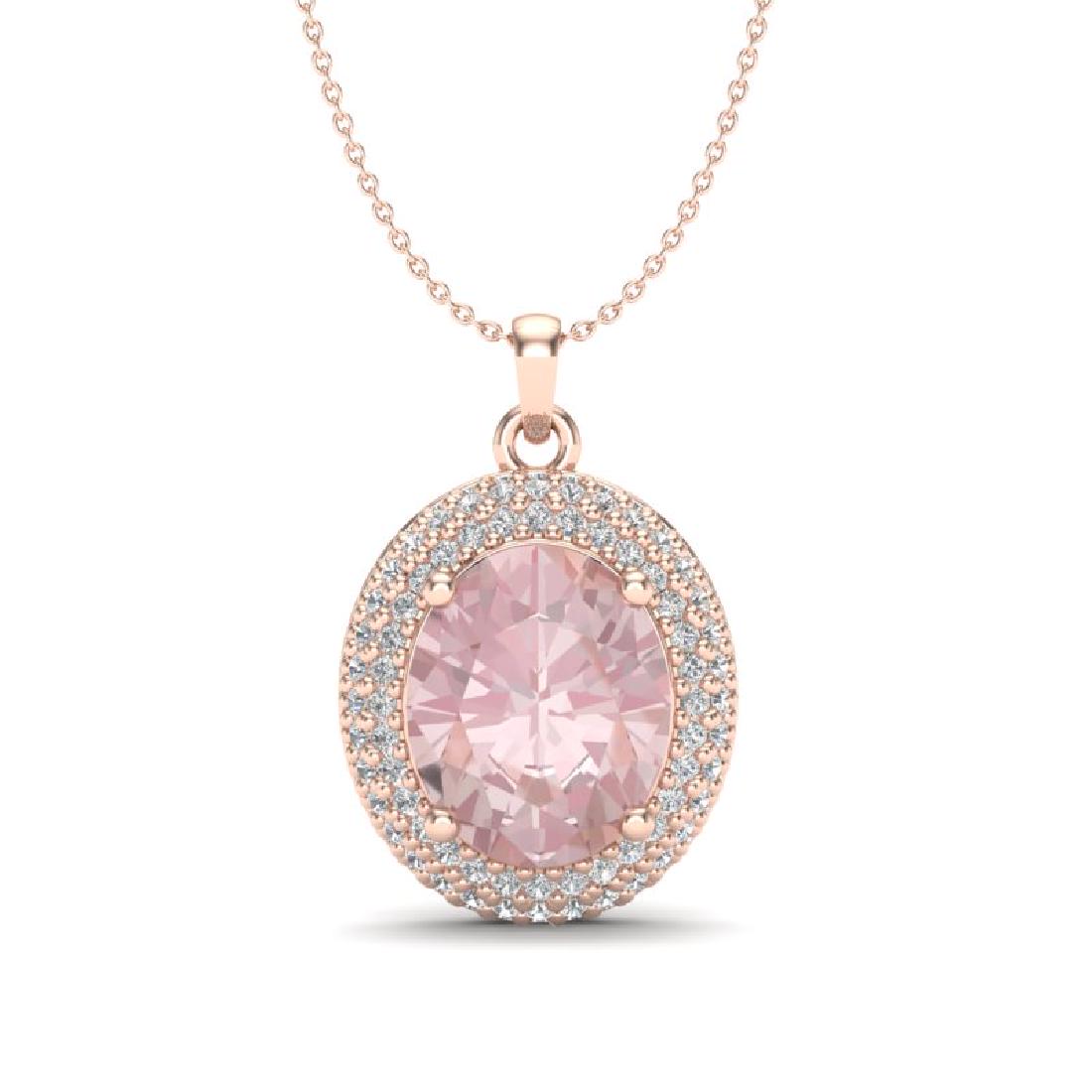 4.50 CTW Morganite & Micro Pave VS/SI Diamond Necklace: REF-150N2Y -20567 ---- 4.50 CTW Morganite & Micro Pave VS/SI Diamond Necklace 14K Rose Gold ---- Luxury Designer Brand Necklace Appraised at $10,750 Certificate Number US20567 14k Rose gold, Necklace 