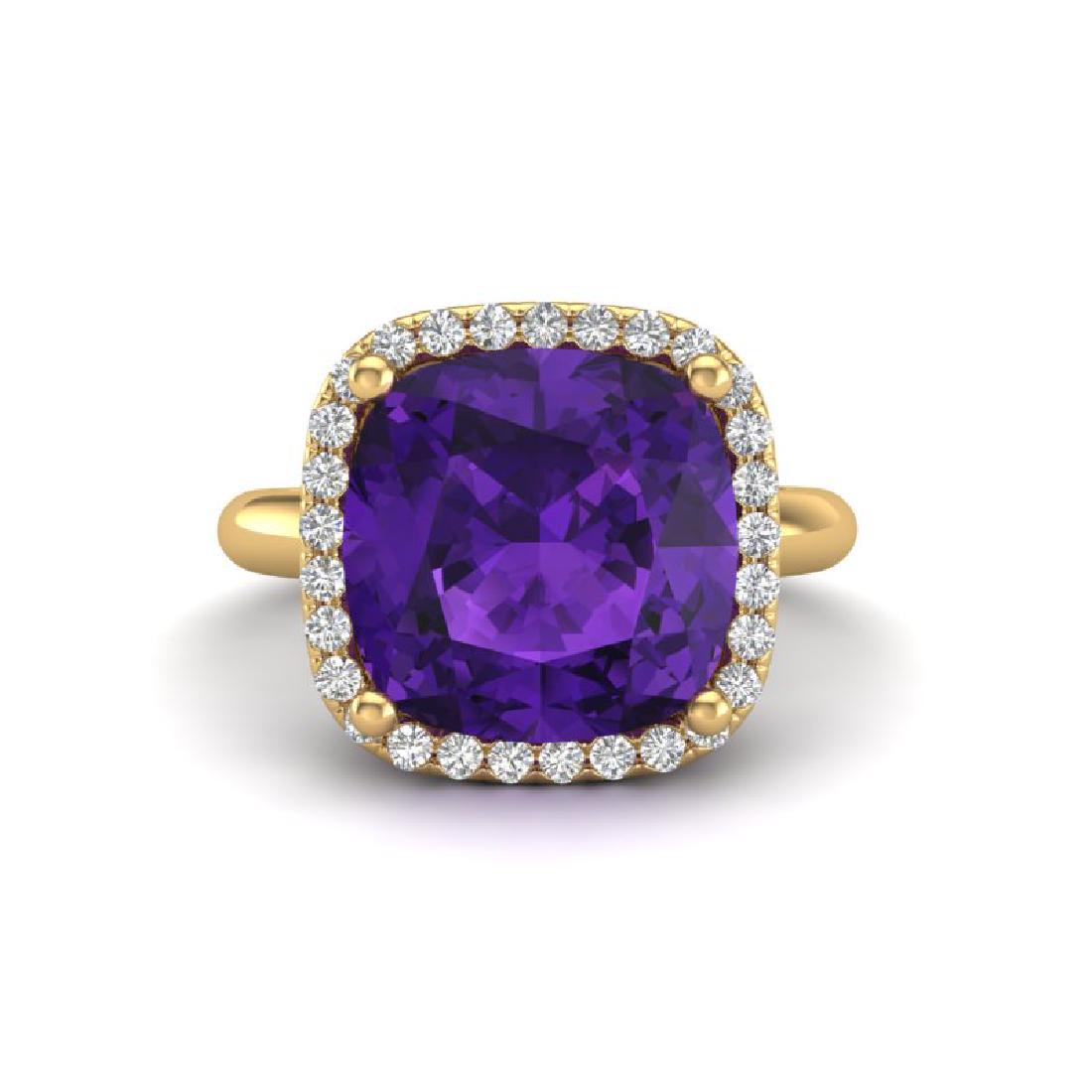 6 CTW Amethyst & Micro Pave Halo VS/SI Diamond Ring: REF-56X8T -23093 ---- 6 CTW Amethyst & Micro Pave Halo VS/SI Diamond Ring Solitaire 18K Yellow Gold ---- Luxury Designer Brand Ring Appraised at $4,050 Certificate Number US23093 18k Yellow gold, Ring