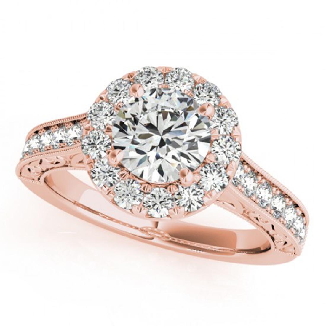 1.4 CTW Certified VS/SI Diamond Solitaire Halo Ring 14K: REF-207A6X -24358 ---- 1.4 CTW Certified VS/SI Diamond Solitaire Halo Ring 14K Rose Gold ---- Luxury Designer Brand Ring Appraised at $10,300 Certificate Number US24358 14k Rose gold, Ring Size is 7, 