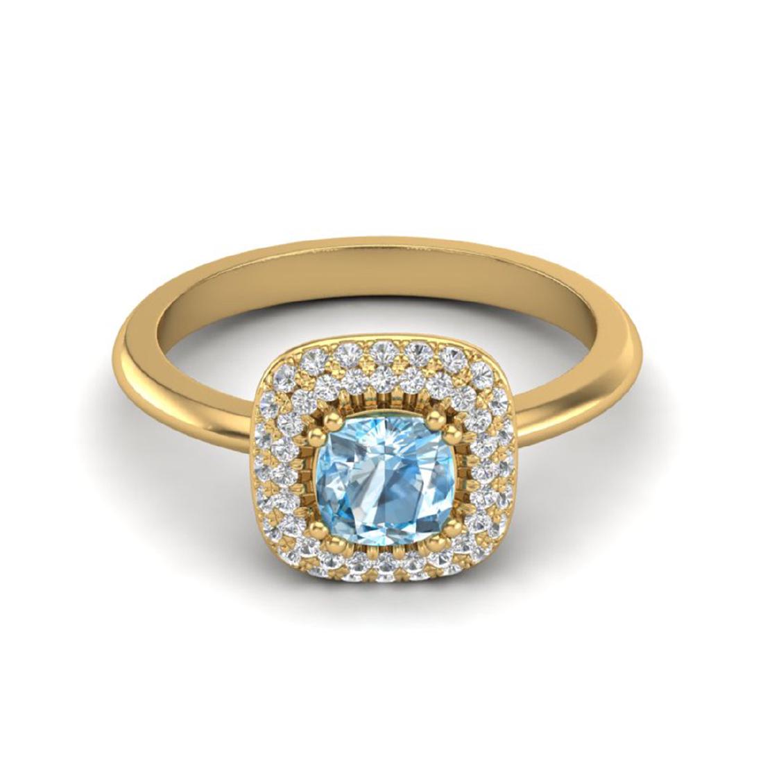1.16 CTW Sky Blue Topaz & VS/SI Diamond Ring Halo 18K: REF-70X2R - SKU:21024 ---- 1.16 CTW Sky Blue Topaz & Micro VS/SI Diamond Ring Solitaire Halo 18K Gold PELAMOR Designer Brand Luxury Jewelry, made in the USA PELAMOR Suggested Retail Price: $5,400 Fact
