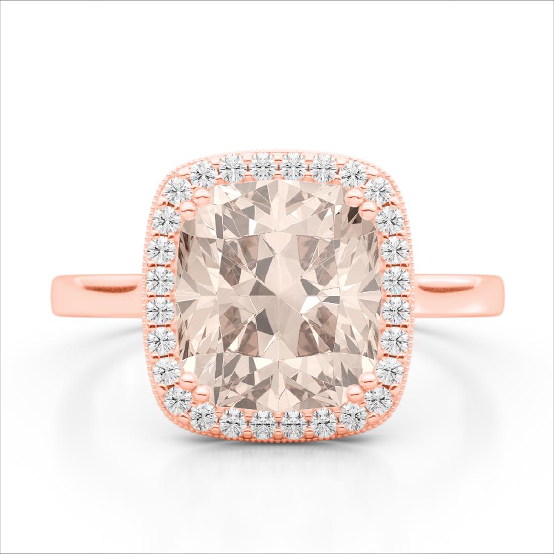 3 CTW Morganite & VS/SI Diamond Halo Ring 14K Gold -: REF-63F6V - SKU:22847 ---- 3 CTW Morganite & Micro Pave VS/SI Diamond Halo Solitaire Ring 14K Gold DEBEERA Designer Brand Luxury Jewelry, made in the USA DEBEERA Suggested Retail Price: $4,200 Factory