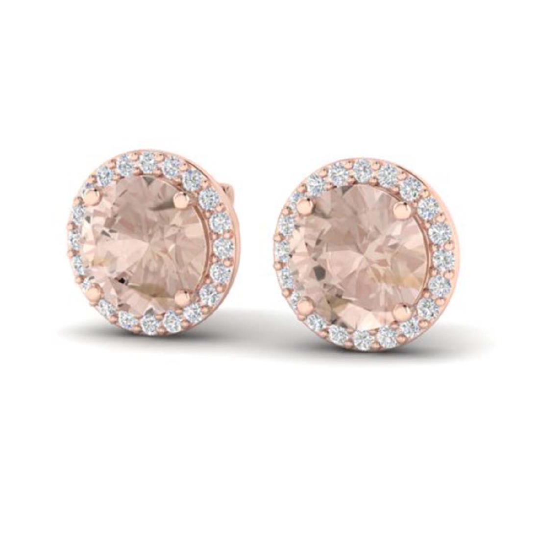 3 ctw Morganite & Halo VS/SI Diamond Earrings 14K Rose: REF-68M4F - SKU:21496 ---- 3 ctw Morganite & Halo VS/SI Diamond Earrings 14K Rose Gold Designer Brand Luxury Jewelry, made in the USA Suggested Retail Price: $4,500 Factory offers perfect factory sizi