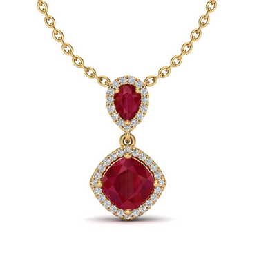 3.50 ctw Ruby & VS/SI Diamond Necklace 10K Yellow Gold