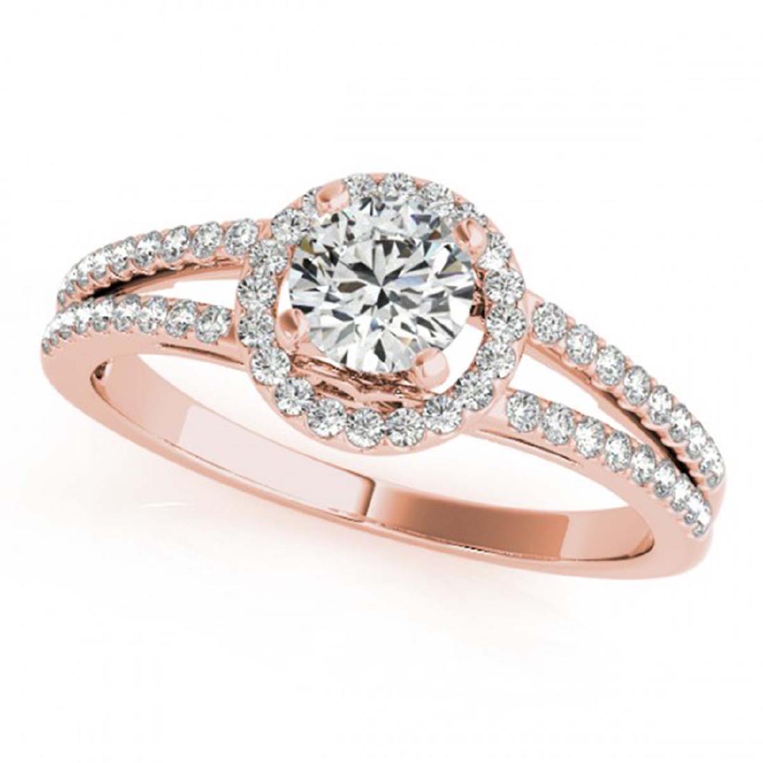 1 ctw VS/SI Diamond Solitaire Halo Ring 14K Rose Gold -: REF-136K8W - SKU:24528 ---- 1 ctw VS/SI Diamond Solitaire Halo Ring 14K Rose Gold Designer Brand Luxury Jewelry, made in the USA Suggested Retail Price: $8,000 Factory offers perfect factory sizing, f
