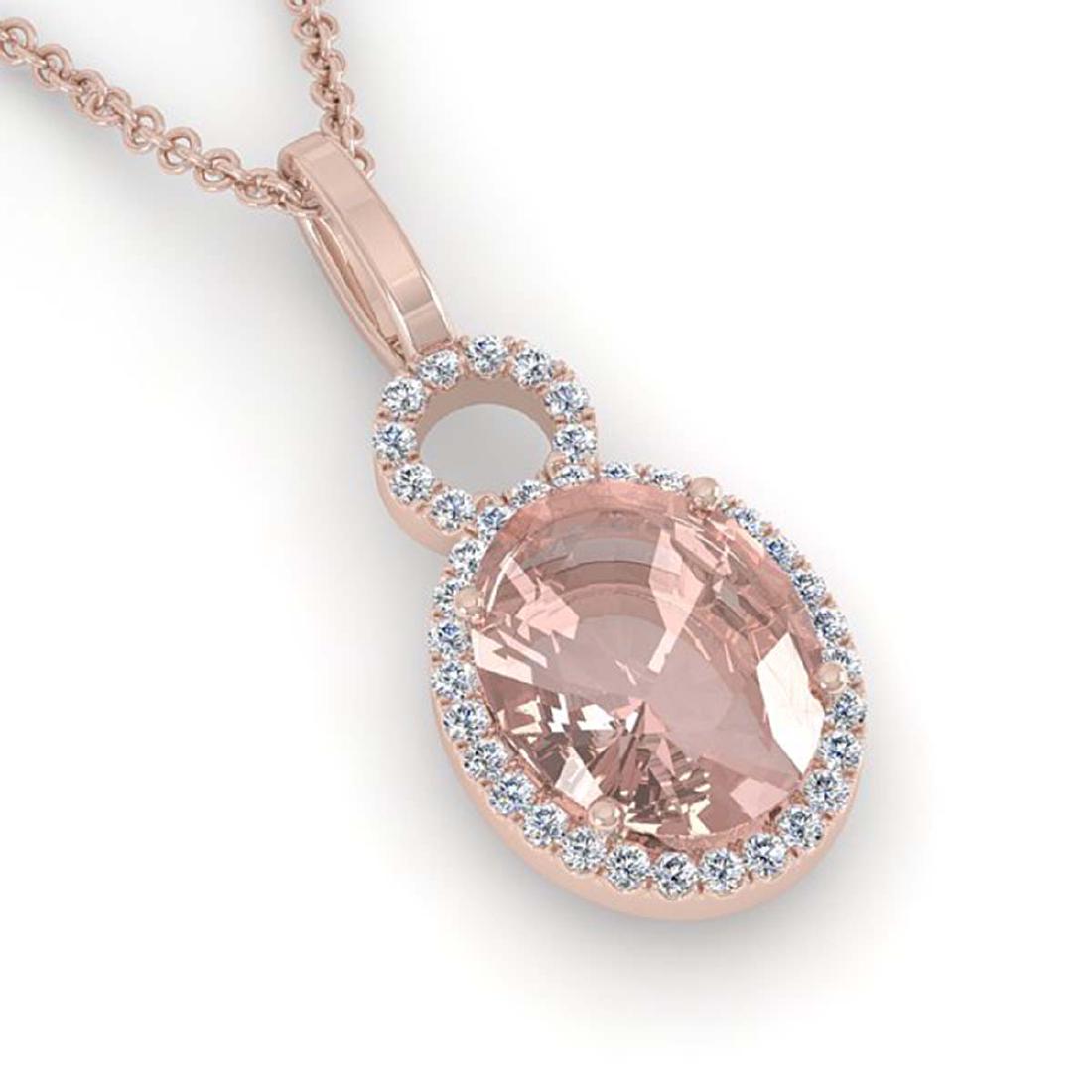 3.50 ctw Morganite & VS/SI Diamond Necklace 14K Rose: REF-78W2H - SKU:22765 ---- 3.50 ctw Morganite & VS/SI Diamond Necklace 14K Rose Gold Designer Brand Luxury Jewelry, made in the USA Suggested Retail Price: $5,150 Factory offers perfect factory sizing